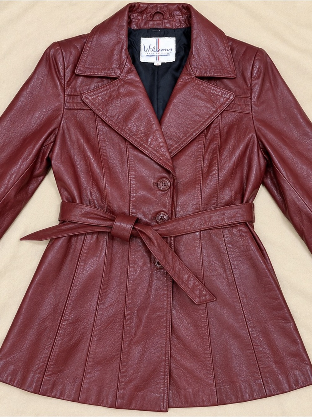 Vintage Wilson House of Suede Burgundy Leather Trench Coat Belted Women’s S/M